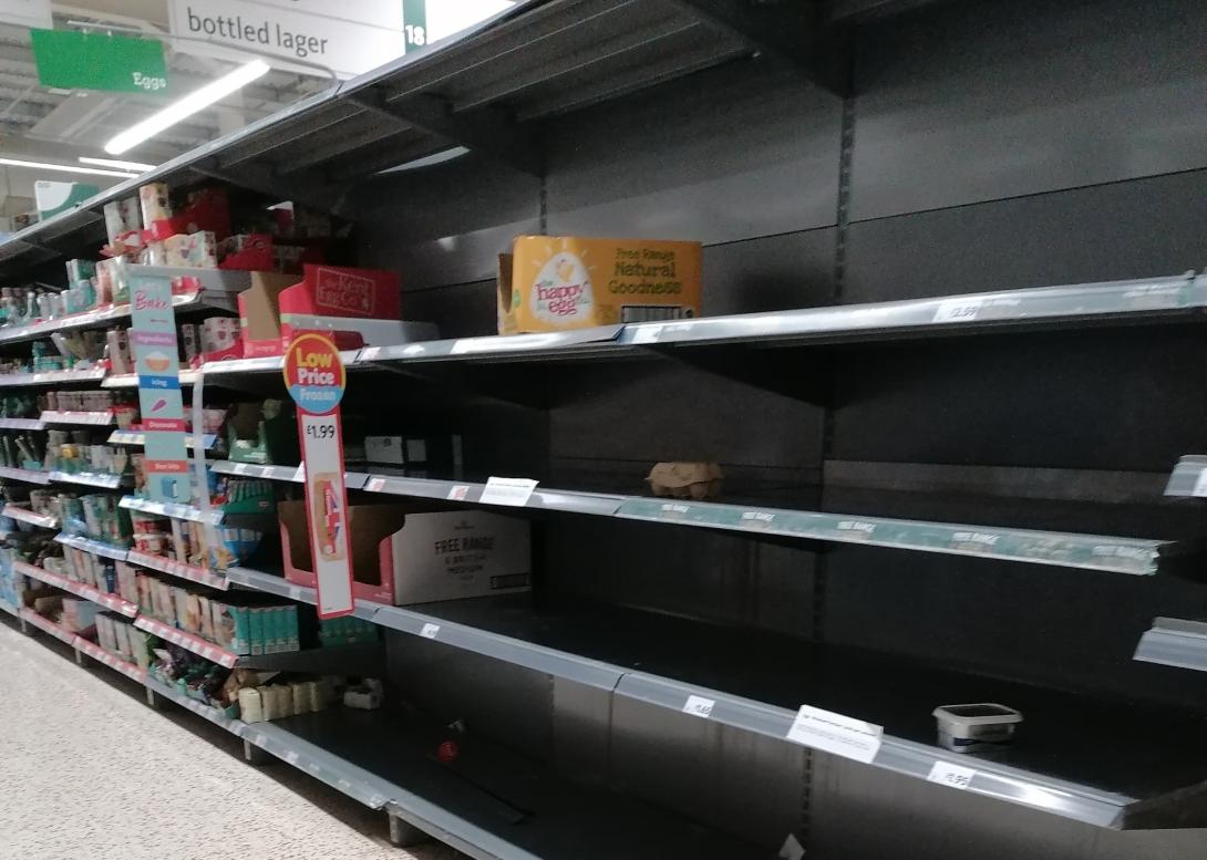 Empty supermarket shelf